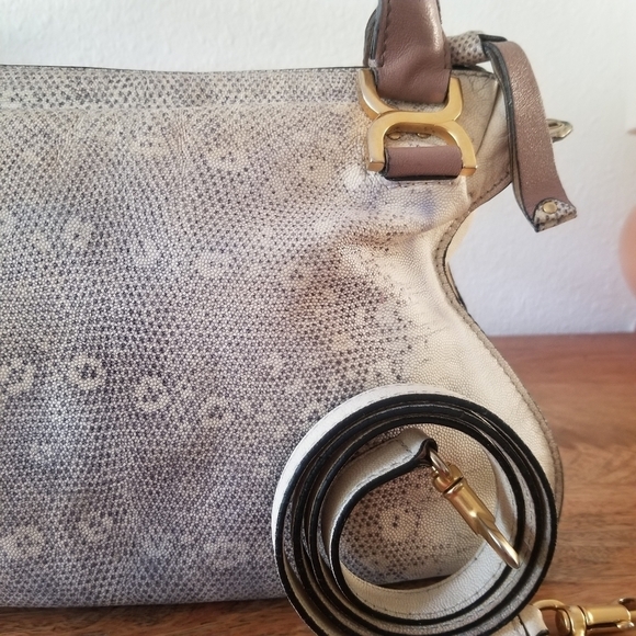 Chloe Marcie Medium Lizard Embossed Satchel Handbag Crossbody Bag - Picture 7 of 17
